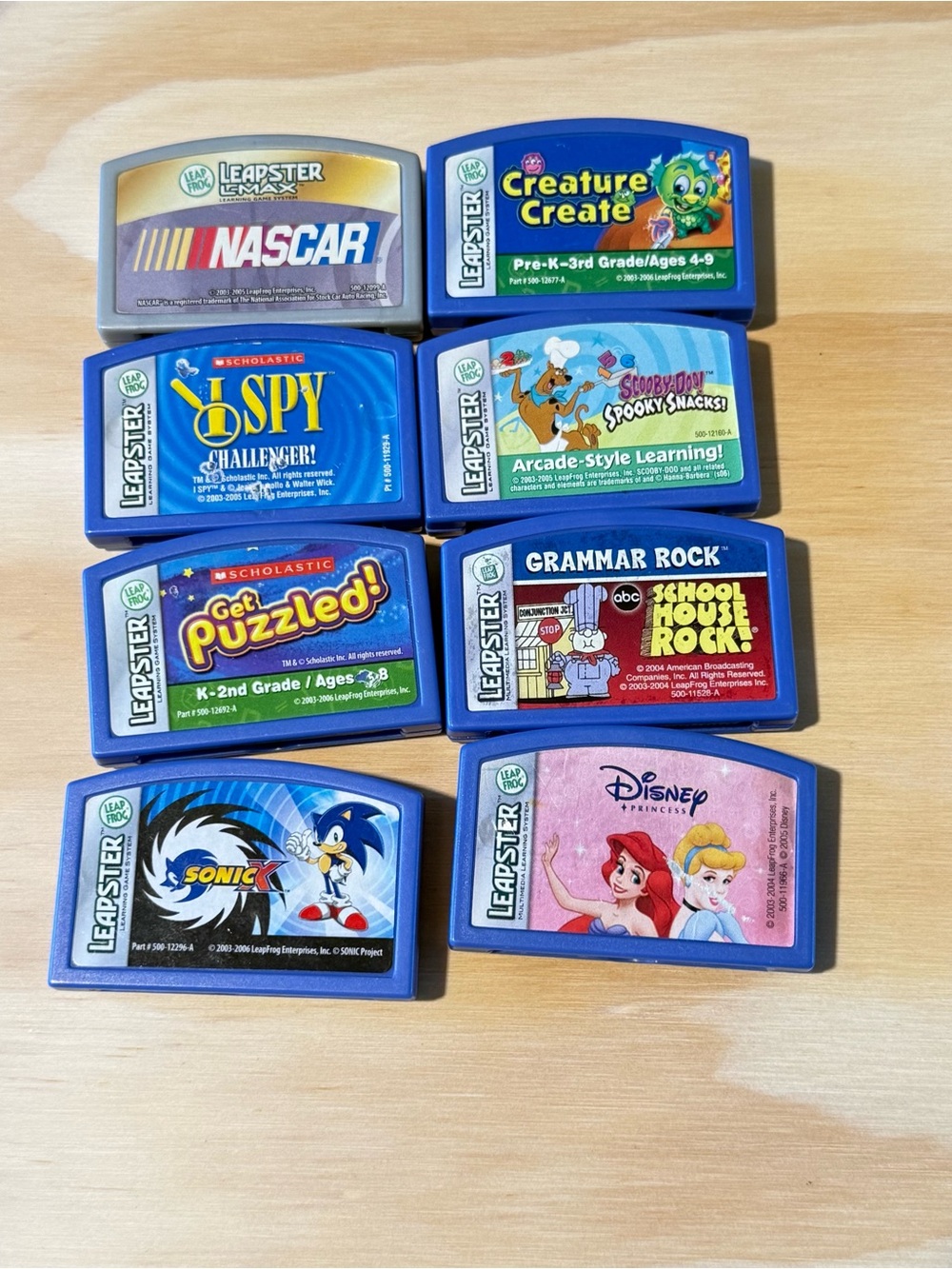 Leapfrog Leapster Lot of 8 Cartridges Sonic Disney NASCAR Tested Good Read Info!